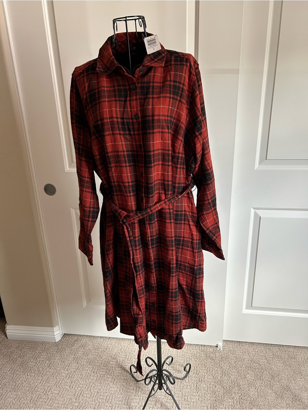 torrid Rust and Black Plaid Long Sleeve Shirt Dress with Waist Tie